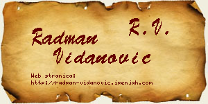 Radman Vidanović vizit kartica